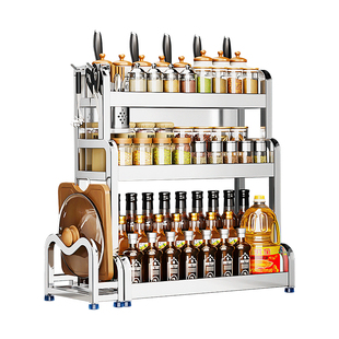 特厚304不锈钢调料架厨房置物架台面厨具收纳刀架多功能调味品架