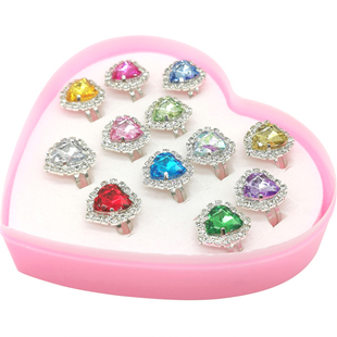 原创儿童戒指高品质镶钻爱心宝石戒指女童女孩公主钻石戒指首饰盒