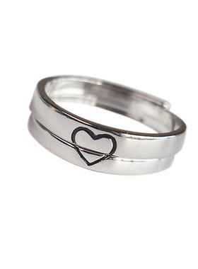 免费刻字s925纯银爱心情侣对戒