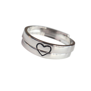 免费刻字S925纯银爱心拼接开口情侣对戒指环男女定情 情人节送礼