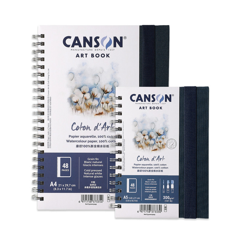 canson康颂旗舰店coton d'Art康颂新全棉水彩本300g线圈装订100%全棉中粗水彩画本写生画本