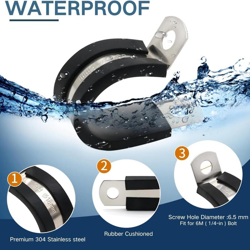 跨境批发50PCS盒装5种型/304不锈钢卡箍组合胶条软管尺寸套件R夹