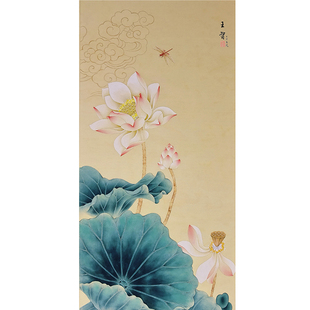 工笔画底稿白描画稿国画白描底稿临摹手勾可直接上色四尺荷花蜻蜓