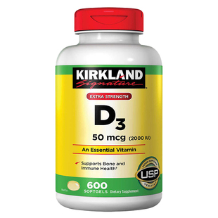 美国Kirkland 柯克兰维生素D3液体维他命D3软胶囊2000IU 600粒装