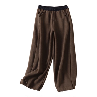 640克 韩系时髦撞色高腰显瘦加厚绒休闲卫裤女冬宽松束脚长裤B161