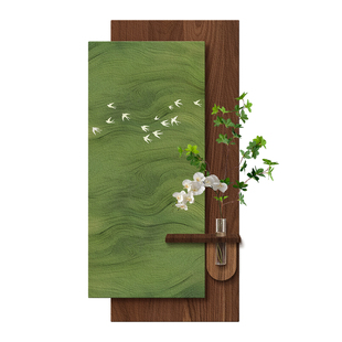 中古风水培绿植玄关装饰画高级感入户走廊过道挂画客厅复古壁灯画