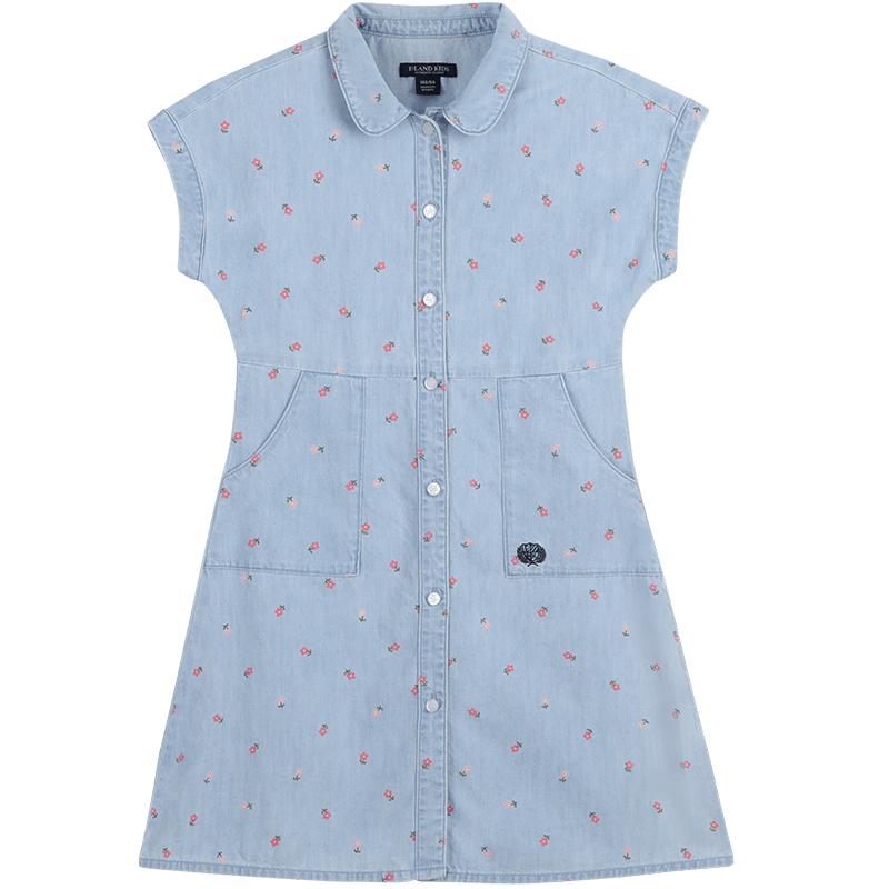 【100%棉】eland kids衣戀童裝女童牛仔裙夏季連衣裙畢業(yè)禮服裙子