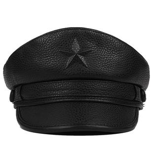 机车复古真皮帽子男士平顶帽秋冬季中老年人牛皮鸭舌帽英伦船长帽