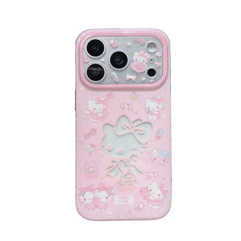 少女心可爱透明蝴蝶结kitty猫适用苹果17promax手机壳iphone16pro新款15带链条14双层13女17全包防摔