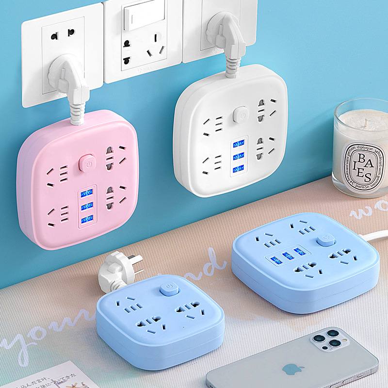 创意多功能usb充电插座桌面办公位插接线板多孔排接线板方形插座