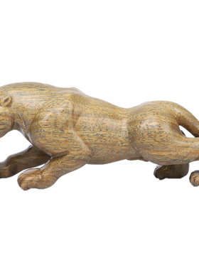 天然绿檀木雕刻金钱豹子手把件