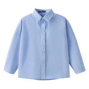 儿童白衬衫男童女童长袖棉夏季纯白色衬衣蓝色小学生校服表演出服
