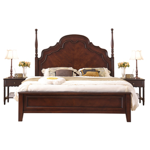 法式复古实木床1.8m安娜床主卧双人床1.5m中古风樱桃木实木双人床