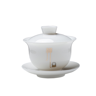 德化羊脂玉白瓷三才盖碗茶杯高档单个家用功夫茶具泡茶碗悬停盖子