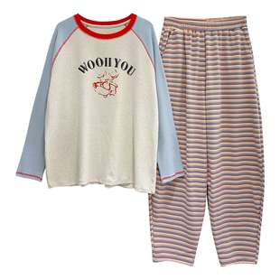 加厚磨毛棉睡衣女长袖秋冬加厚纯棉休闲宽松韩版拼色德绒家居服