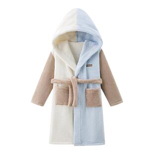 儿童睡袍男童浴袍吸水速干秋冬加厚中大童浴衣女童卡通毛巾料撞色