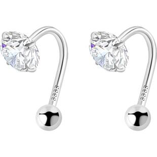 999纯银养耳洞闪钻耳环女睡觉不用摘耳钉时尚小众轻奢耳圈ins耳饰