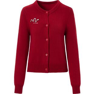 【明星同款】糖力 红色羊毛混纺针织衫女秋冬季长袖外搭小开衫