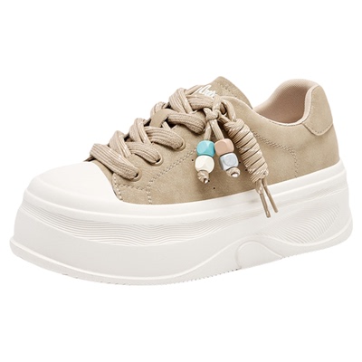 Lee Cooper厚底女鞋2026春季新款时尚百搭板鞋学生系带圆头休闲鞋