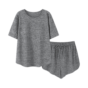 慵懒风睡衣女夏季短袖短裤2026新款简约休闲运动宽松家居服带胸垫