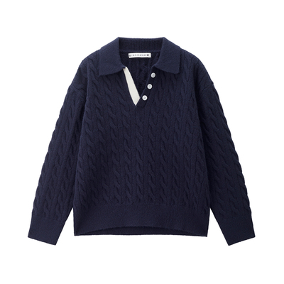 GiordanoV字翻领扭花针织衫