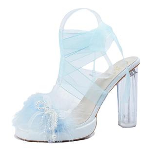 【羽翼】原创lolita鞋羽毛高跟水晶鞋平底