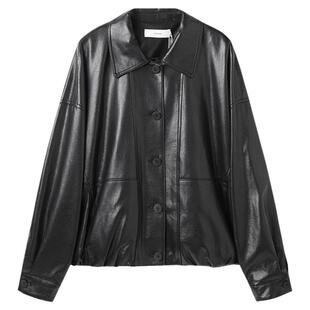 西町村屋格纹拼接皮衣女2026春新款休闲时尚感短款外套XHBA10019