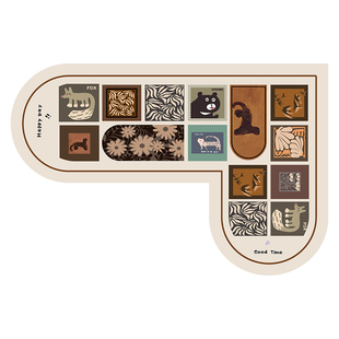 卡通复古厨房地垫2026新款硅藻泥吸水地毯家用防滑耐磨L型脚垫子