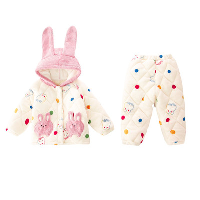 儿童女宝宝珊瑚绒家居服三层加厚