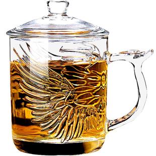 带盖玻璃杯耐热茶杯家用带手柄泡茶杯办公待客绿茶杯子男女士定制
