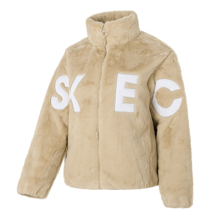 斯凯奇女装25冬季新款运动服抓绒立领上衣女款短款外套保暖休闲服