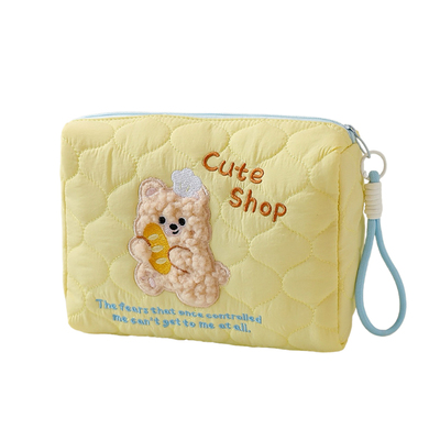 黄色小熊手拿化妆包外出便携化妆品口红杂物收纳包可爱卡通洗漱包