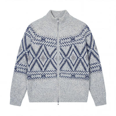 Manifold费尔岛提花羊毛拉链开衫