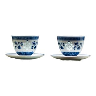 富玉窑官方旗舰店景德镇主人杯一对情侣对杯手绘青花玲珑功夫茶杯