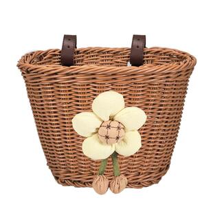 自行车车筐儿童单车复古卡通藤编车篮编织前篮筐溜娃神器车篮子