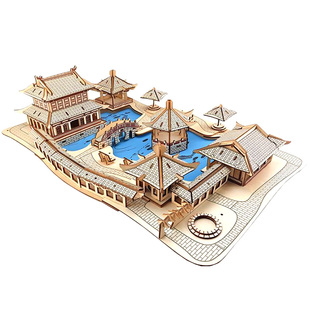 苏州园林榫卯结构3D立体拼图木制手工拼装模型古建筑房子木质模型