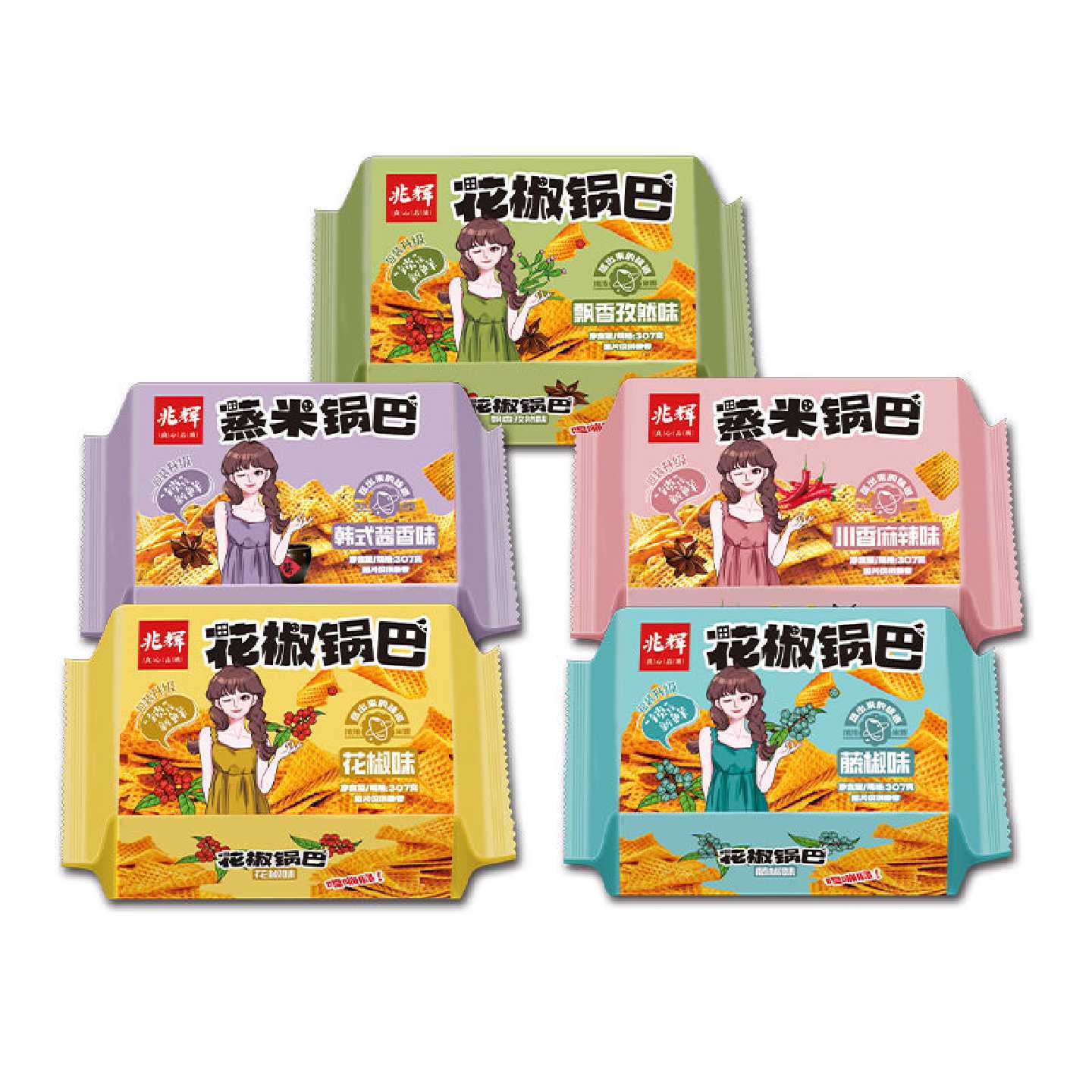 兆辉锅巴一整箱宿舍囤货零食盒装花椒锅巴307克盒装网红爆款休闲图片