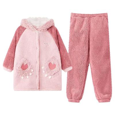 珊瑚绒儿童睡衣女秋冬季加厚加绒