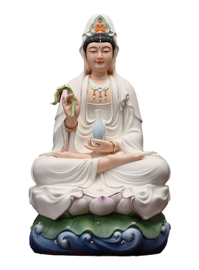 19英寸羊脂玉瓷莲慈观音佛堂摆件