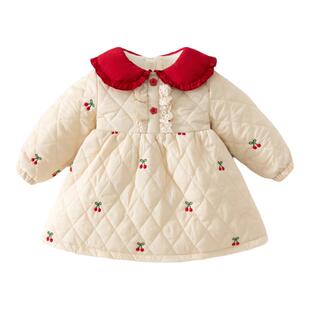 班喜迪女童连衣裙冬装女宝宝加绒夹棉公主裙周岁礼服冬季儿童裙子