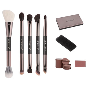 露薇雅耀金系列动物毛双头化妆刷套装实用便携刷5支送5条清洁海绵