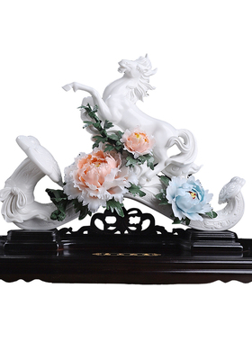 非遗手工陶瓷《福马呈祥》摆件