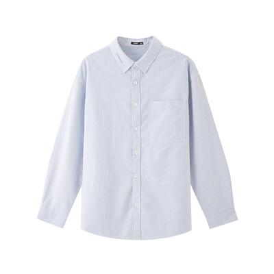 三福2026春季男士牛津纺条纹长衬衫 时尚英文刺绣上衣521806