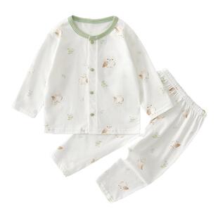 婴儿衣服夏季纯棉分体套装薄款宝宝婴幼儿上下分开夏天长袖男睡衣