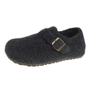 2025秋冬新款高级感毛呢加绒平底勃肯鞋女一脚蹬全包软底博肯棉鞋