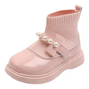 女童小皮鞋二棉鞋2025新款秋冬加绒洋气宝宝袜子靴软底儿童公主鞋