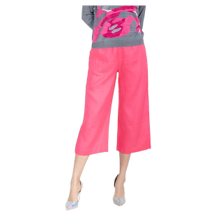 Anlom/娅奴夏季新品粉色亚麻宽松七分裤女士直筒显瘦休闲裤子薄款
