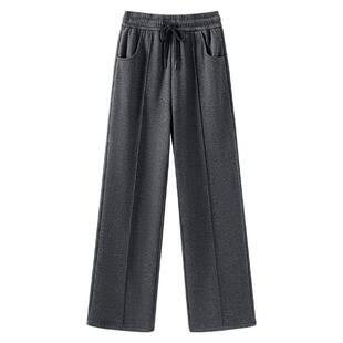 班尼路S&K系列深灰色人字纹直筒裤女款冬季新款高腰显瘦加绒裤子N