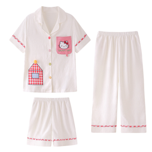 三件套儿童凯蒂猫云朵棉睡衣夏季短袖薄款女童大童空调家居服套装