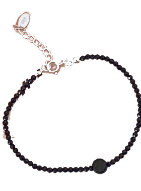 天然黑玛瑙尖晶石串珠纯银手链